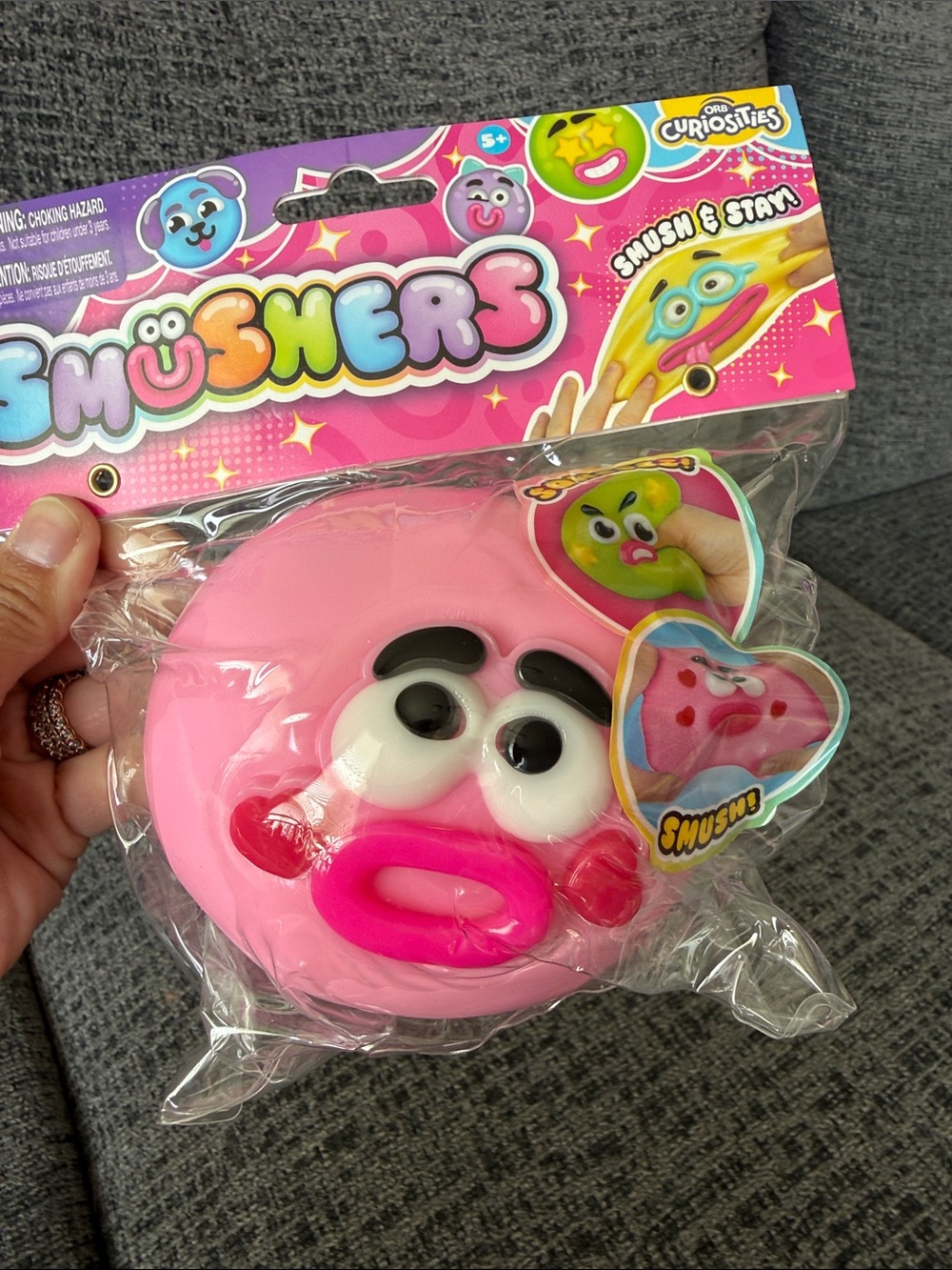 BNIB ORB Curiosities SMUSHERS Squishy, Light Pink Face w/Heart Cheeks